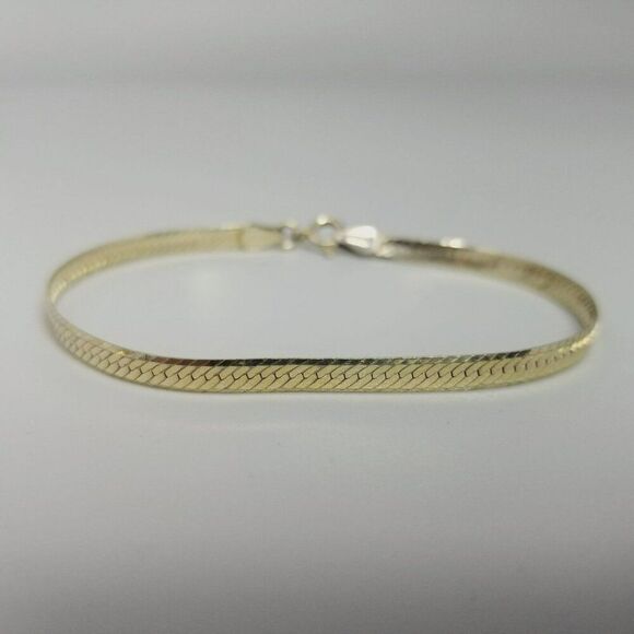 Vintage Danecraft Sterling Silver Herringbone Flat Chain Bracelet, Gold Wash - Picture 1 of 9